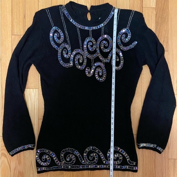 Vintage Angora Wool Silk Blend Bedazzled Embroidered Sequins Cozy Sweater Large - Picture 13 of 14